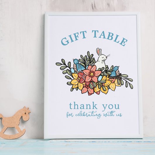 Spring Birds en Bunny Baby shower Gift Tafel Teken Poster
