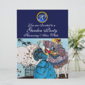 SPRING BIRDS GARDEN PARTY, SAPPHIRE GEM MONOGRAM KAART (Staand voorkant)