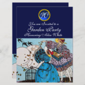 SPRING BIRDS GARDEN PARTY, SAPPHIRE GEM MONOGRAM KAART (Voorkant / Achterkant)