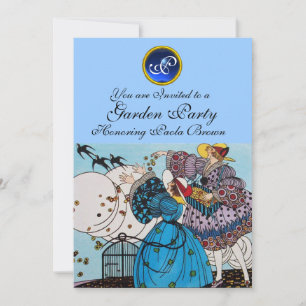 SPRING BIRDS GARDEN PARTY, SAPPHIRE GEM MONOGRAM KAART