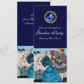 SPRING BIRDS GARDEN PARTY, SAPPHIRE GEM MONOGRAM KAART (Voorkant / Achterkant)