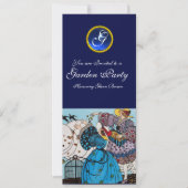 SPRING BIRDS GARDEN PARTY, SAPPHIRE GEM MONOGRAM KAART (Voorkant)