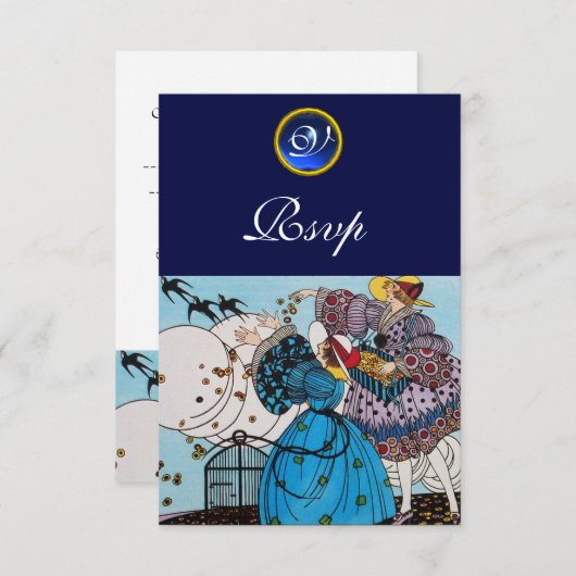 SPRING BIRDS GARDEN PARTY SAPPHIRE MONOGRAM RSVP (Voorkant / Achterkant)