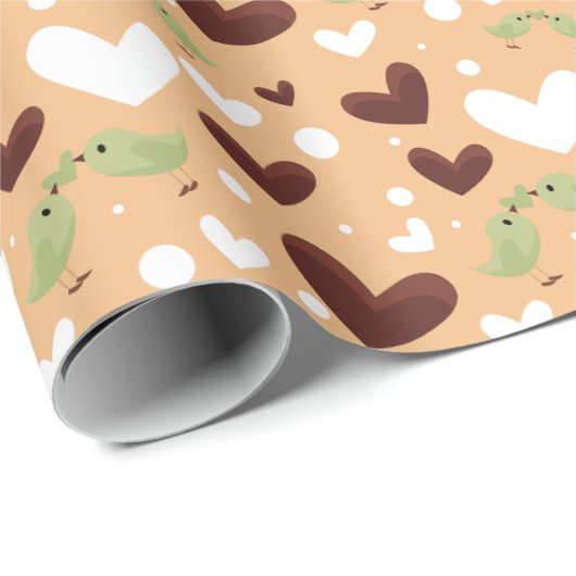 Spring Birds Love Couple Sweet Chocolate Heart Cadeaupapier (Rol Hoek)
