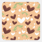 Spring Birds Love Couple Sweet Chocolate Heart Vierkante Sticker (Voorkant)