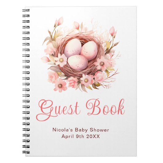 Spring Birds Nest Baby Shower Guest Book Notitieboek (Voorkant)
