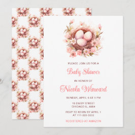 Spring Birds Nest Baby shower Kaart