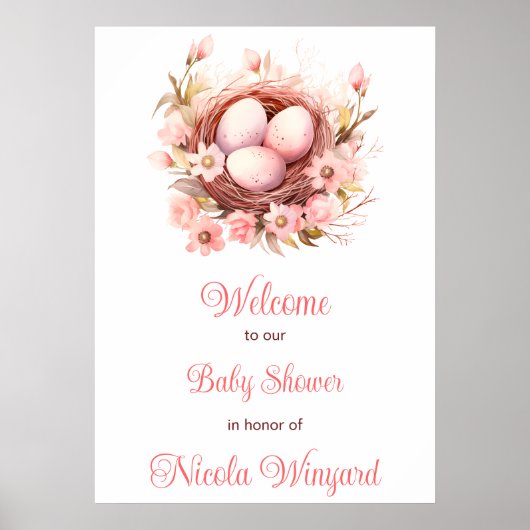 Spring Birds Nest Baby shower Poster (Voorkant)