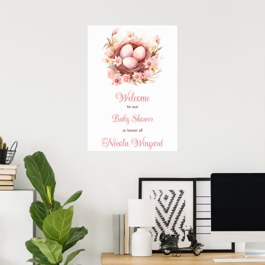 Spring Birds Nest Baby shower Poster (Thuiskantoor)