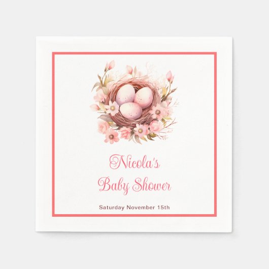 Spring Birds Nest Baby shower Servet (Voorkant)