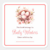 Spring Birds Nest Baby shower Vierkante Sticker (Voorkant)