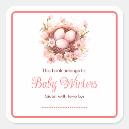 Spring Birds Nest Baby shower Vierkante Sticker