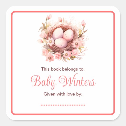 Spring Birds Nest Baby shower Vierkante Sticker (Voorkant)