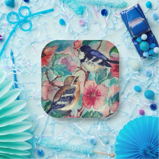 Spring Birds Paper Borden Papieren Bordje (Feest)