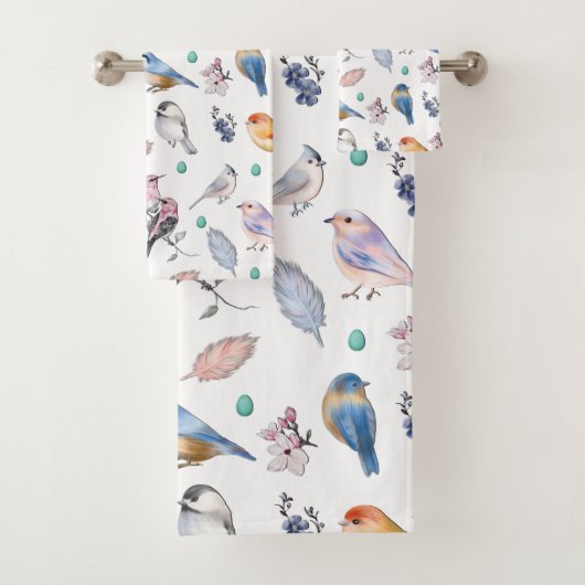 Spring Birds Pattern Bad Handdoek (Insitu)