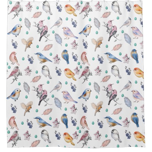 Spring Birds Pattern Douchegordijn (Voorkant)