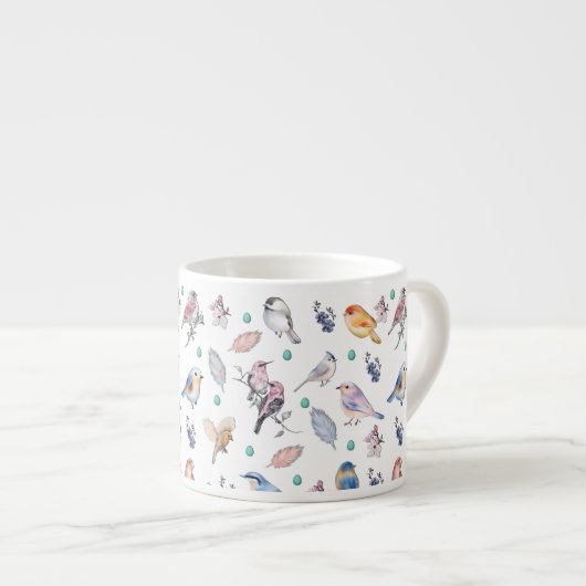 Spring Birds Pattern Espresso Kop (Voorkant rechts)