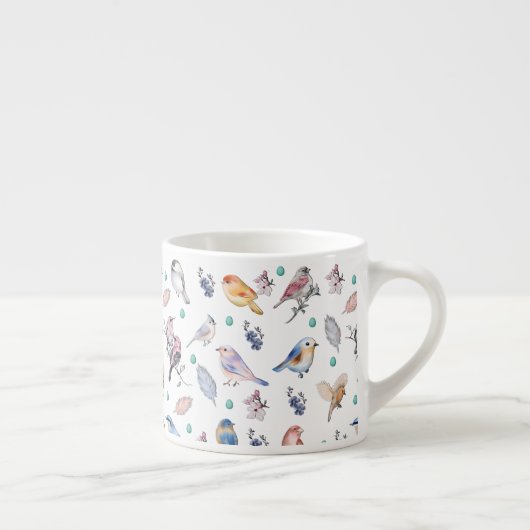Spring Birds Pattern Espresso Kop (Rechts)