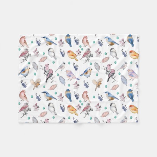 Spring Birds Pattern Fleece Deken (Voorkant (Horizontaal))