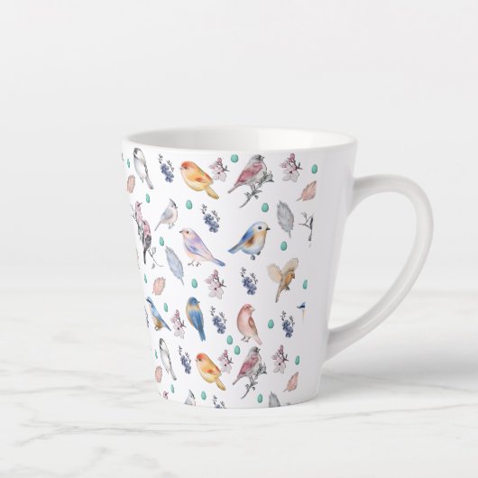 Spring Birds Pattern Latte Mok (Rechts)