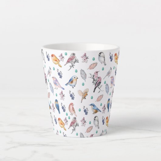 Spring Birds Pattern Latte Mok (Voorkant)
