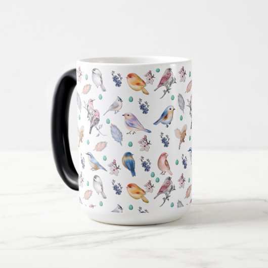 Spring Birds Pattern Magische Mok (Voorkant links)