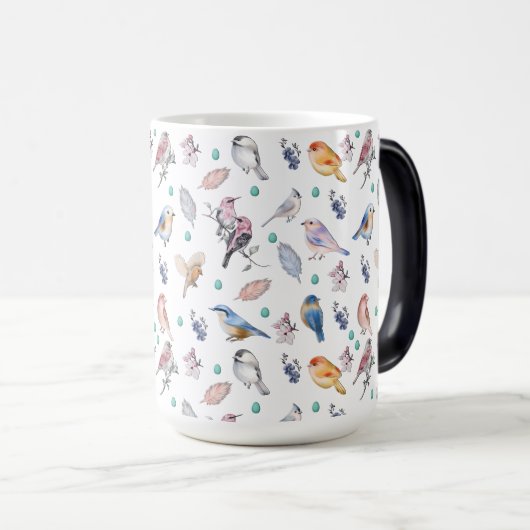 Spring Birds Pattern Magische Mok (Voorkant rechts)