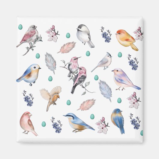 Spring Birds Pattern Magneet (Voorkant)