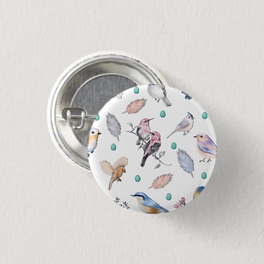 Spring Birds Pattern Ronde Button 3,2 Cm (Voorkant /achterkant)