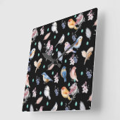 Spring Birds Pattern Vierkante Klok (Hoek)