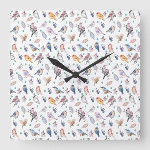 Spring Birds Pattern Vierkante Klok
