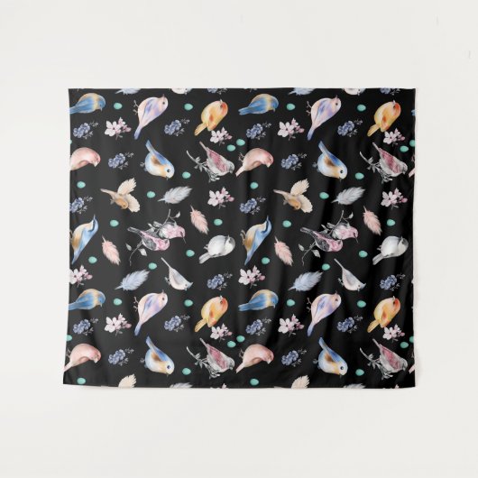 Spring Birds Pattern Wandkleed (Voorkant (horizontaal))