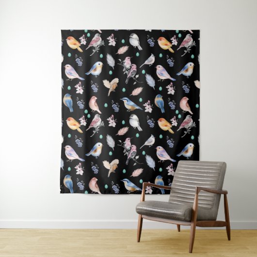 Spring Birds Pattern Wandkleed (In situ)