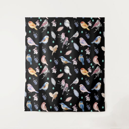 Spring Birds Pattern Wandkleed (Voorkant)