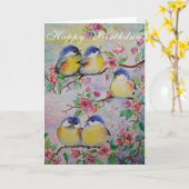Spring Birds Verjaardag Kaart (Gele Bloem)