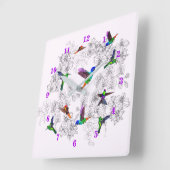 Spring Birds Wall Clock - Hummingbirds Vierkante Klok (Hoek)