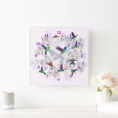 Spring Birds Wall Clock - Hummingbirds Vierkante Klok (Huis)