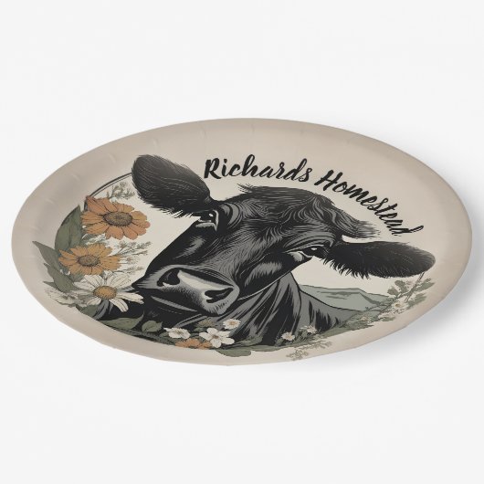 Spring Black Koe Papieren Bordje (Gekanteld)