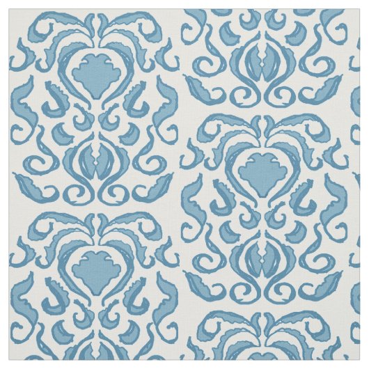 Spring blauw en wit damast stof (Swatch)