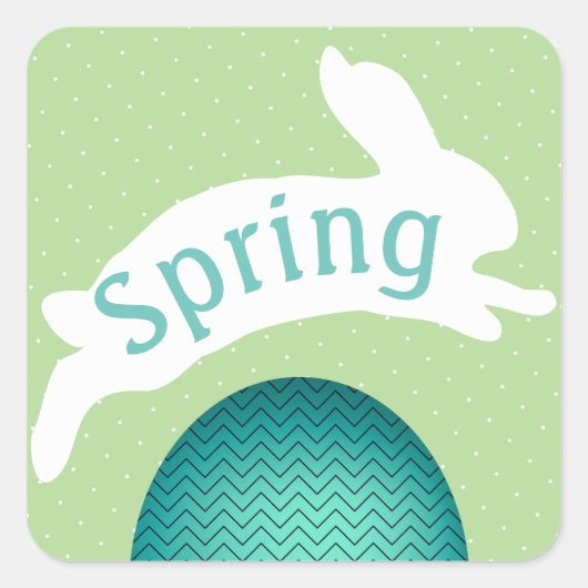 Spring Blauwgroen Chevron Easter Egg en Hopping Bu Vierkante Sticker (Voorkant)