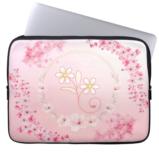 Spring Blessing – Roze en witte bloemige kunst Laptop Sleeve (Voorkant)