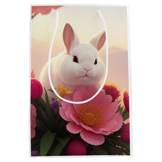 Spring Blessings Bunny Flower Spring Gift Bag Medium Cadeauzakje (Voorkant)
