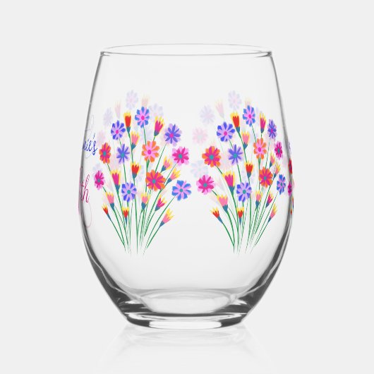 Spring Bloem Boeket Hand geschilderd 30e verjaarda Wijnglas Zonder Voet (Links)