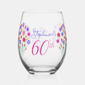 Spring Bloem Boeket Hand geschilderd 60e verjaarda Wijnglas Zonder Voet (Voorkant)