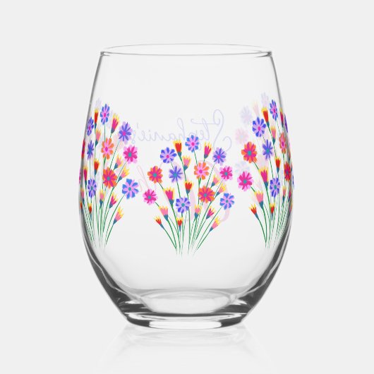 Spring Bloem Boeket Hand geschilderd 60e verjaarda Wijnglas Zonder Voet (Achterkant)