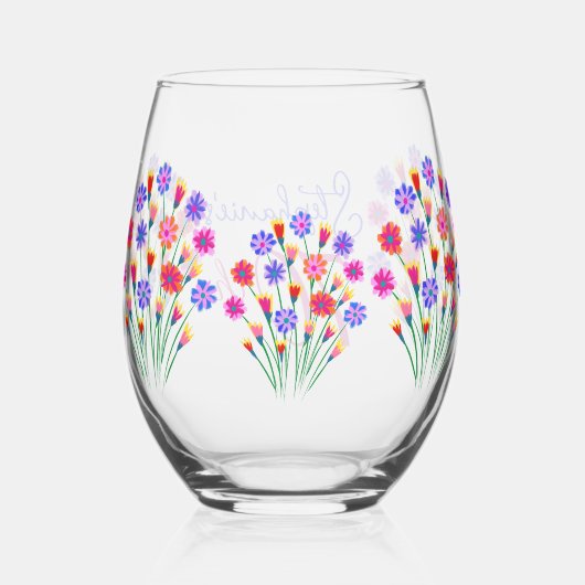 Spring Bloem Boeket Hand geschilderd 70e verjaarda Wijnglas Zonder Voet (Achterkant)