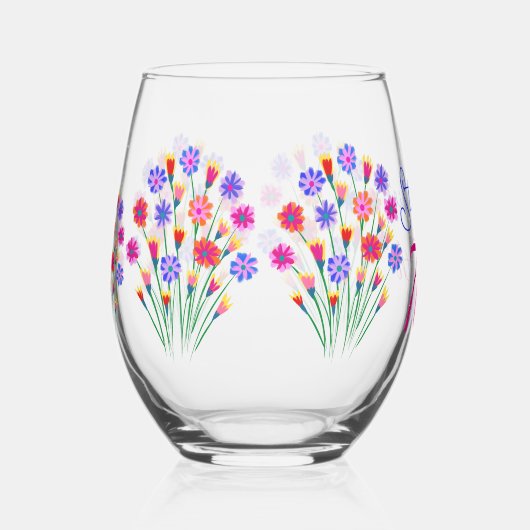 Spring Bloem Boeket Hand geschilderd 70e verjaarda Wijnglas Zonder Voet (Rechts)