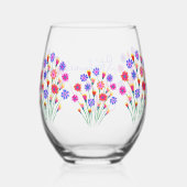 Spring Bloem Boeket Hand geschilderd 80e verjaarda Wijnglas Zonder Voet (Achterkant)