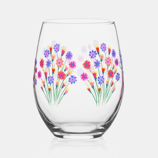 Spring Bloem Boeket Hand geschilderd 80e verjaarda Wijnglas Zonder Voet (Rechts)