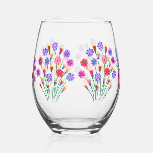 Spring Bloem Boeket Hand geschilderd 90ste verjaar Wijnglas Zonder Voet (Rechts)